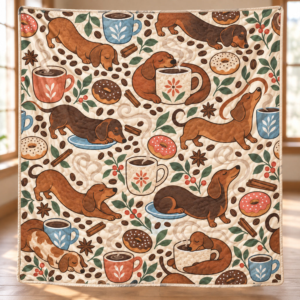 Dachshund Café Curlicues Quilt Blanket