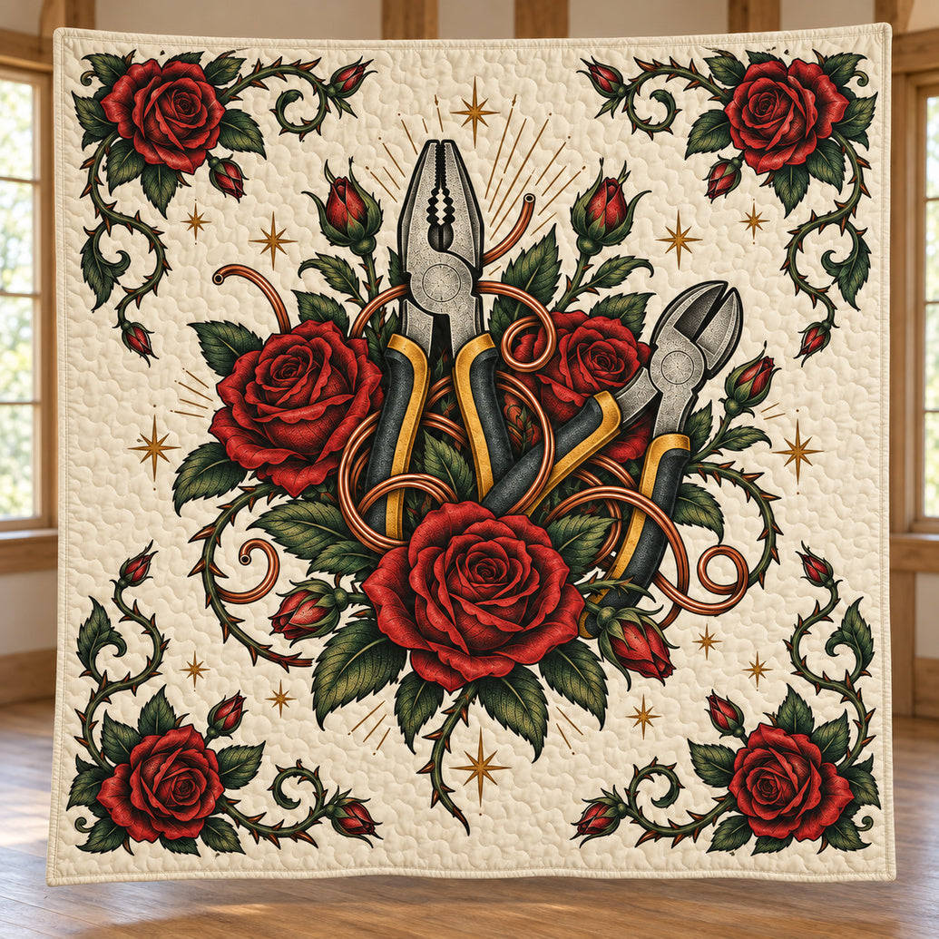 Crimson Rosewire Flash Quilt Blanket