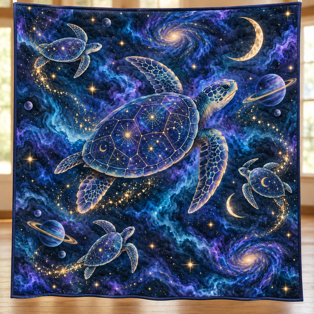 Nebula Navigator Turtles Quilt Blanket