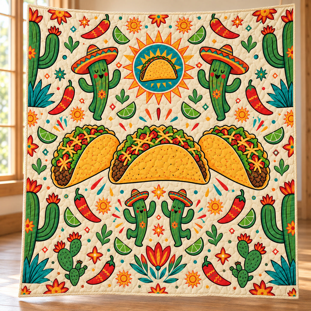 Saguaro Taco Fiesta Quilt Blanket