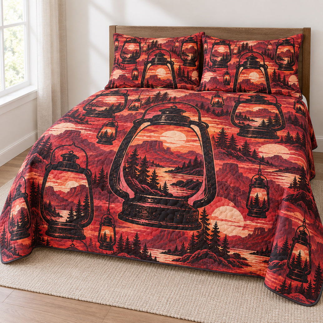 Crimson Lantern Coastline Bedding Set
