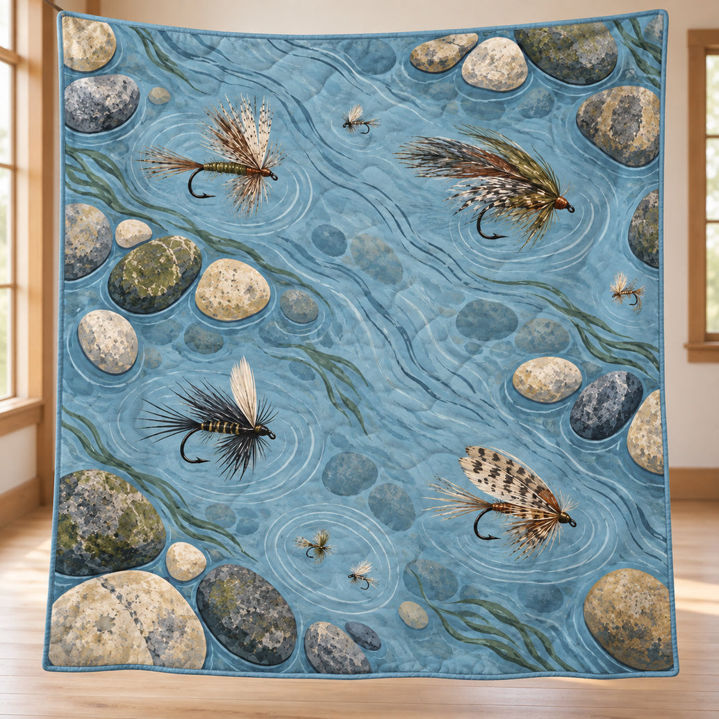 River Pebble Fly Drift Quilt Blanket