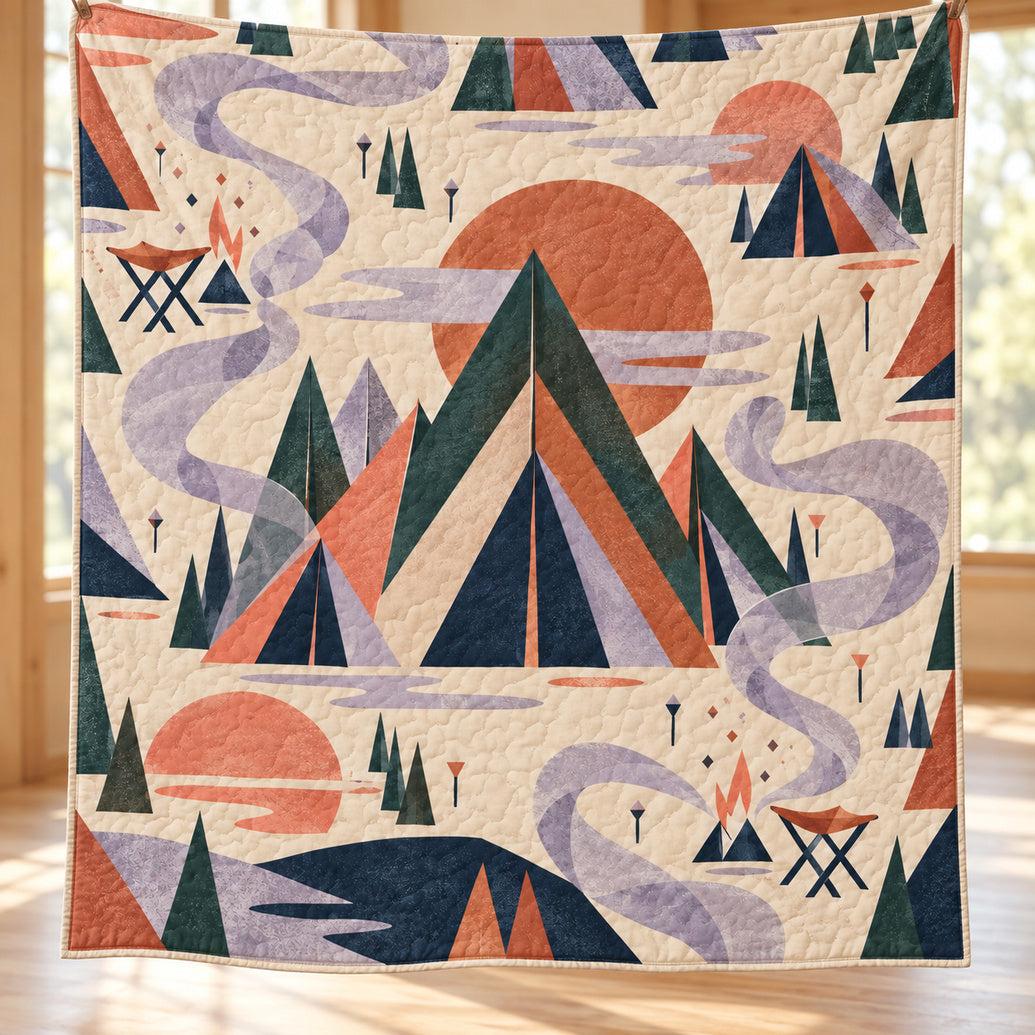 Campfire Smoke Geometry Quilt Blanket