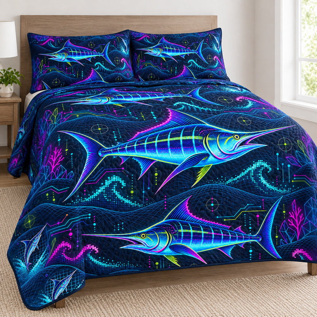 Neon Marlin Gridline Bedding Set