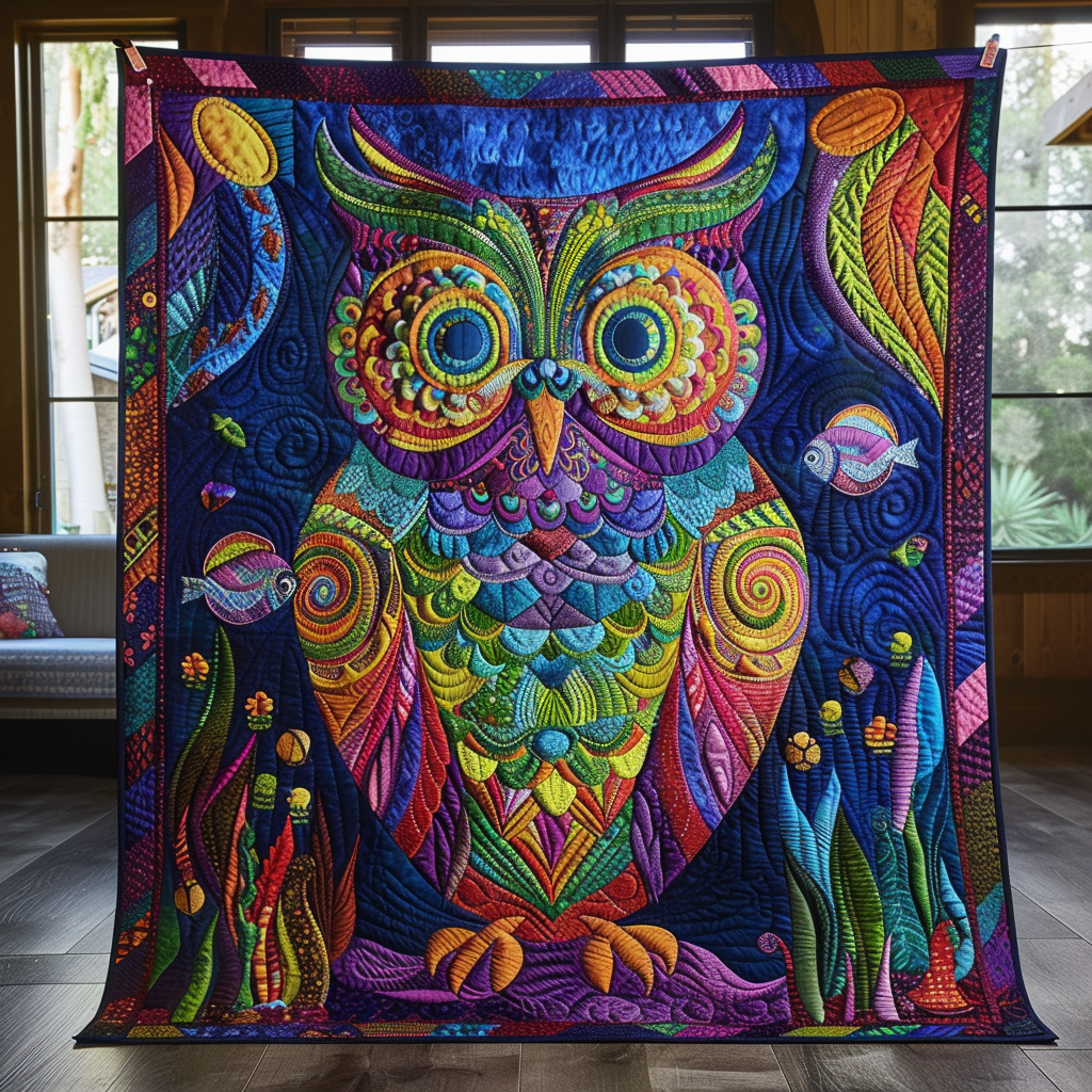 Ocean Owl Quilted Blanket - Throw (55" x 60")