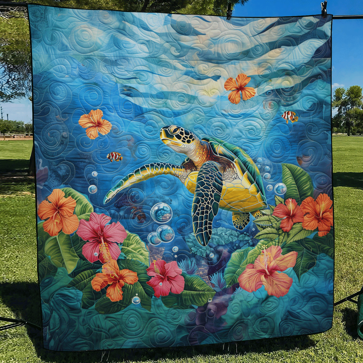 Ocean Turtle Quilted Blanket - Throw (55" x 60")