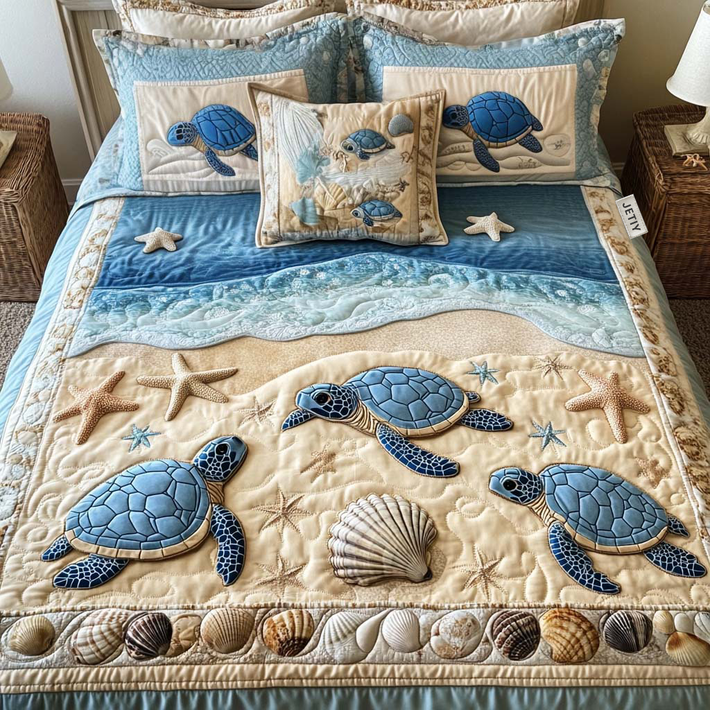 Ocean Waves 3-Piece Quilted Bedding Set - Single (59" x 70")
