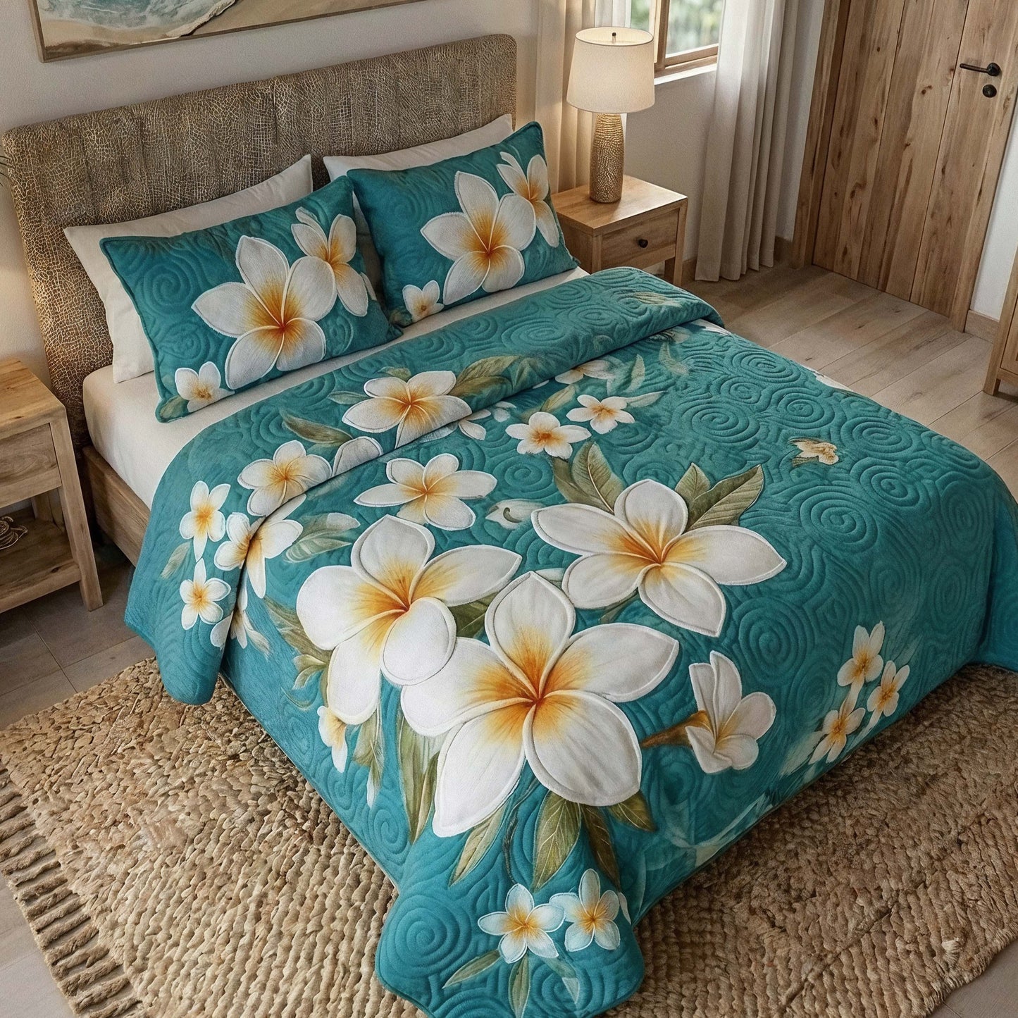 Ocean Bloom 3-Piece Quilted Bedding Set - Single (59" x 70")