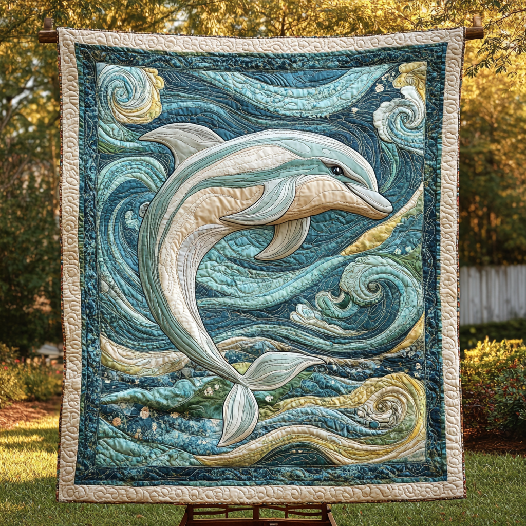 Ocean Breeze Dolphin Quilted Blanket - Throw (55" x 60")