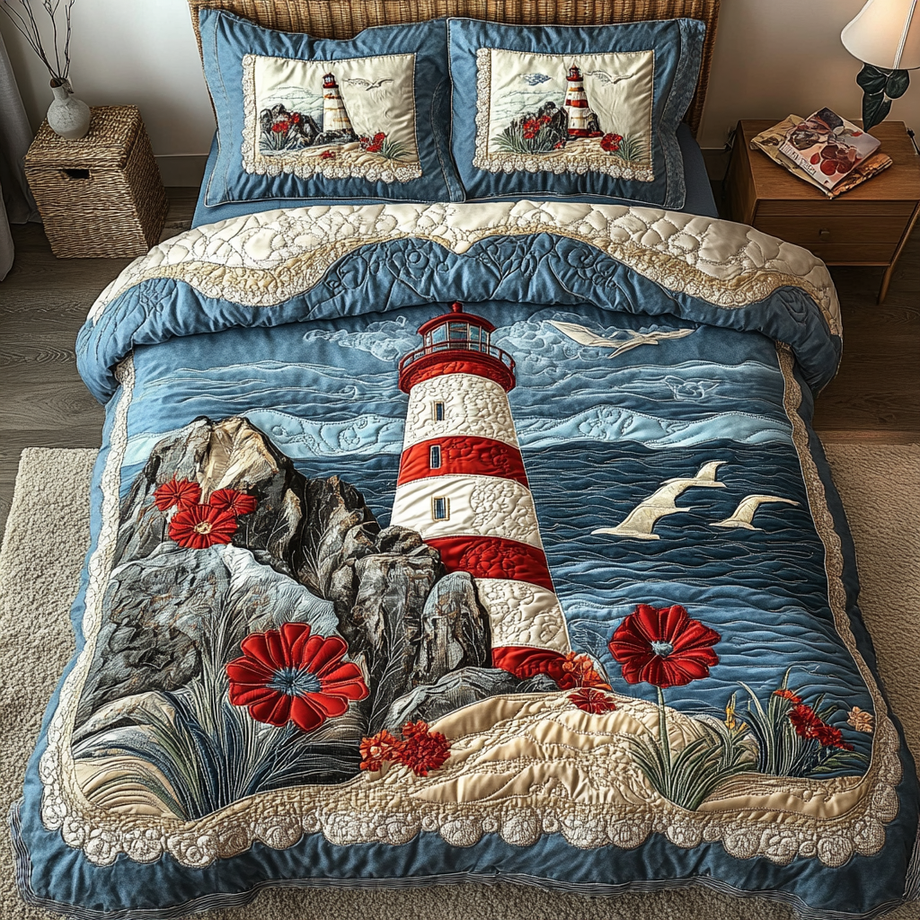 Ocean Breeze Lighthouse 3-Piece Quilted Bedding Set - Single (59" x 70")