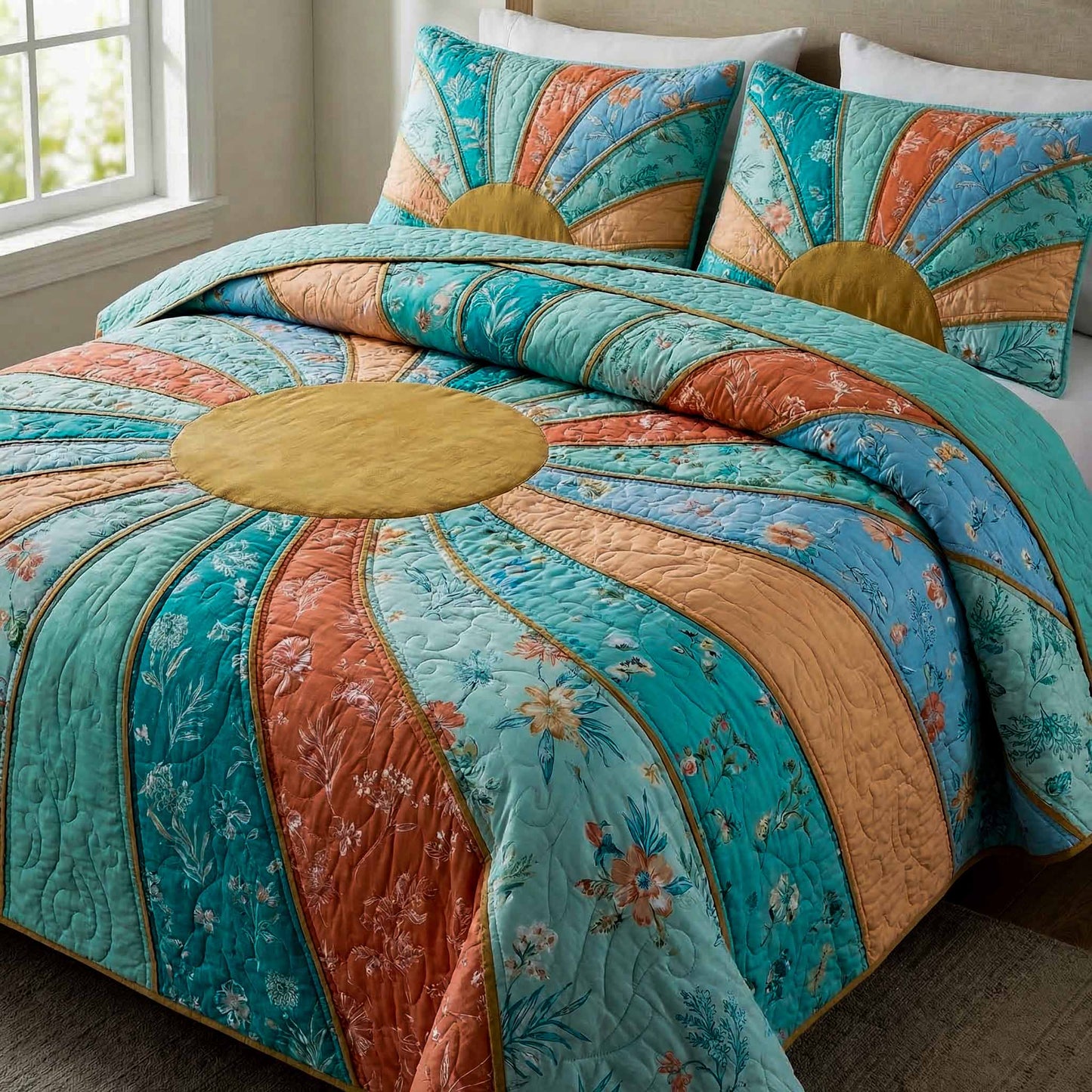 Ocean Burst 3-Piece Quilted Bedding Set - Single (59" x 70")