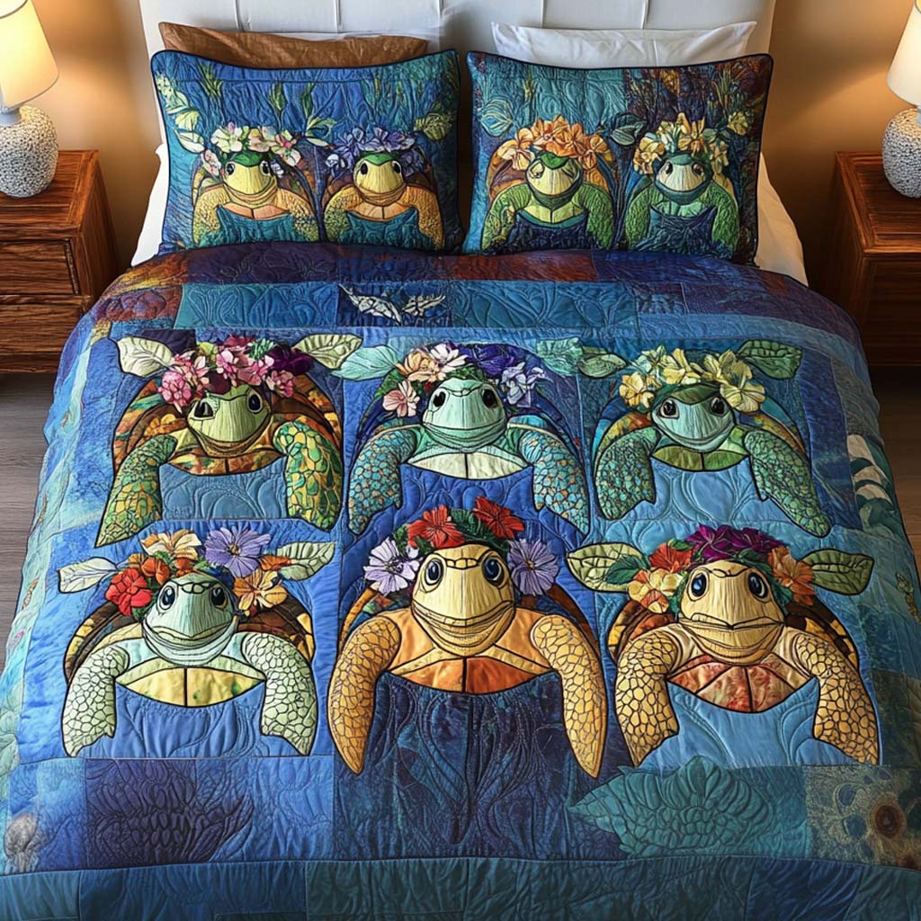Ocean Companions 3-Piece Quilted Bedding Set - Single (59" x 70")