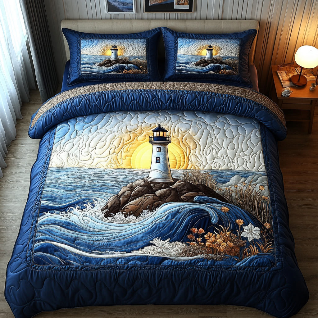 Ocean Glow 3-Piece Quilted Bedding Set - Single (59" x 70")
