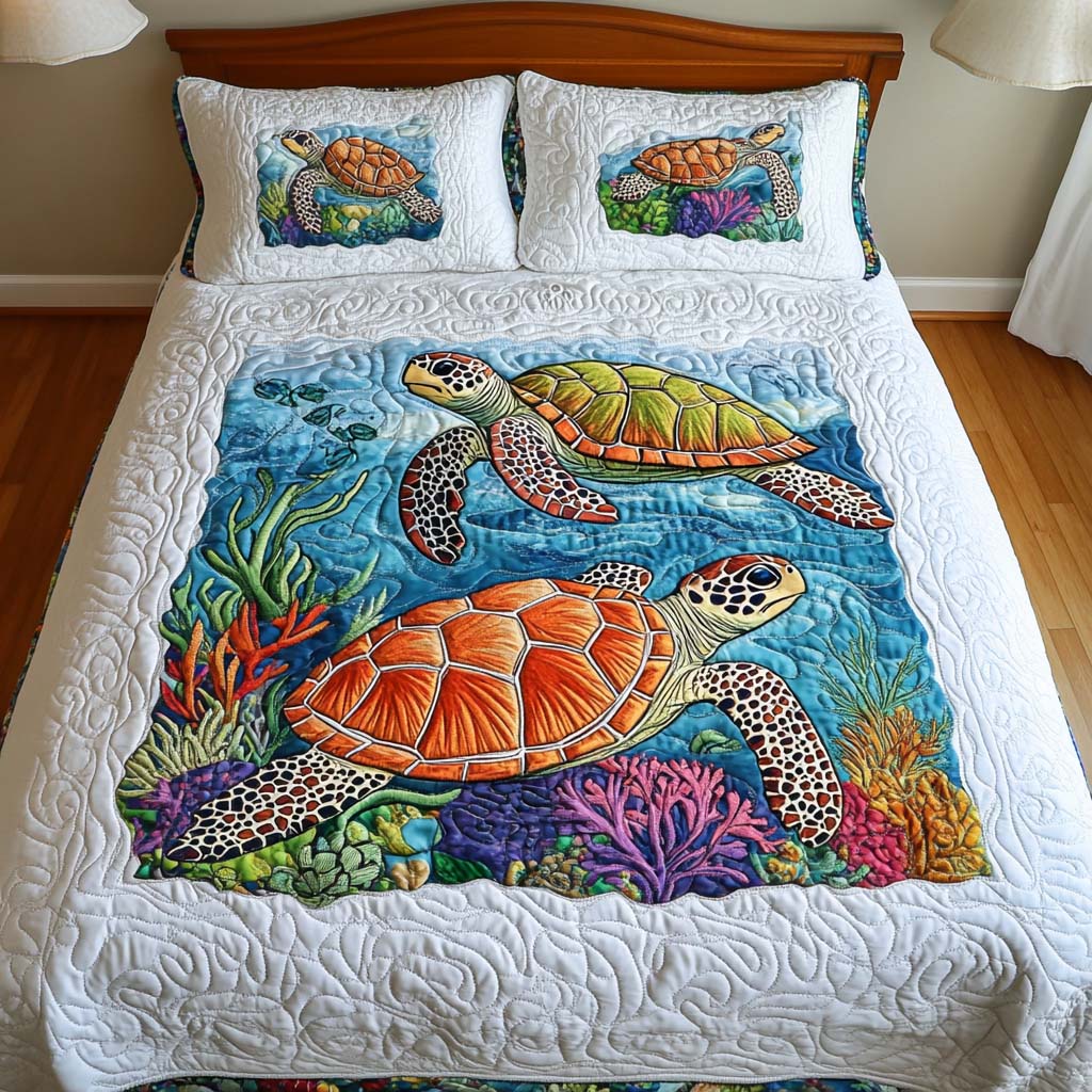 Ocean Mosaic 3-Piece Quilted Bedding Set - Single (59" x 70")