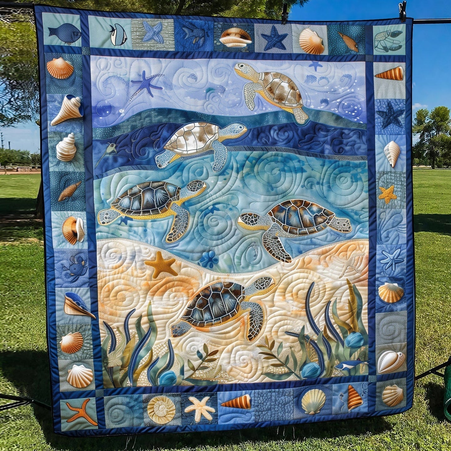 Ocean Turtle Quilted Blanket - Throw (55" x 60")