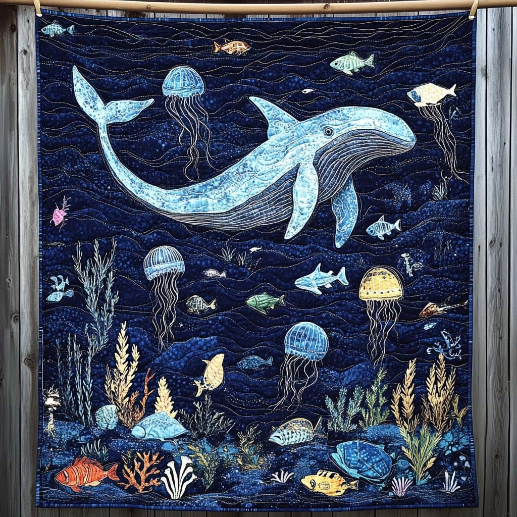 Ocean Whale Quilted Blanket - Throw (55" x 60")