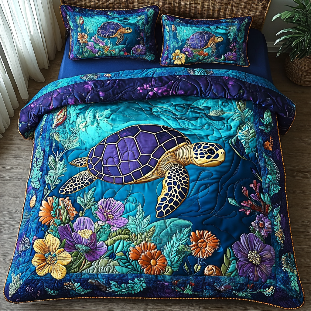 Oceanic Harmony Quilted Bedding Set - Single (59" x 70")