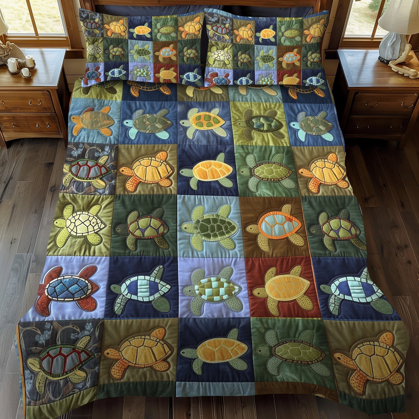 Oceanic Turtle 3-Piece Quilted Bedding Set - Single (59" x 70")