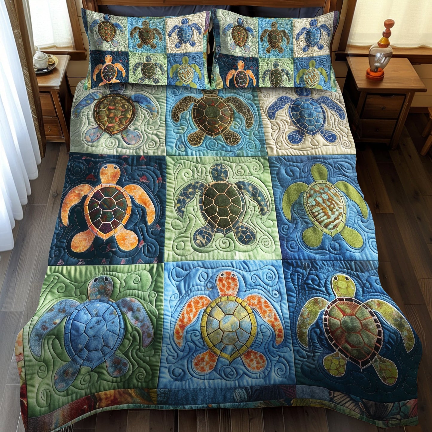 Oceanic Turtle Dream 3-Piece Quilted Bedding Set - Single (59" x 70")