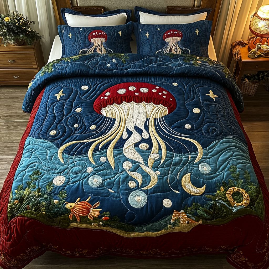 Oceanic Harmony 3-Piece Quilted Bedding Set - Single (59" x 70")