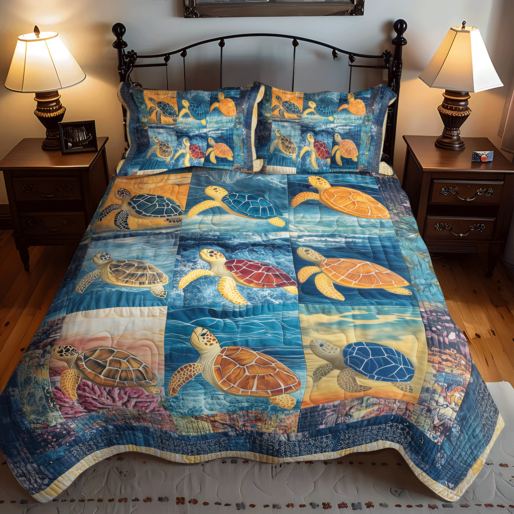Oceanic Journey 3-Piece Quilted Bedding Set - Single (59" x 70")