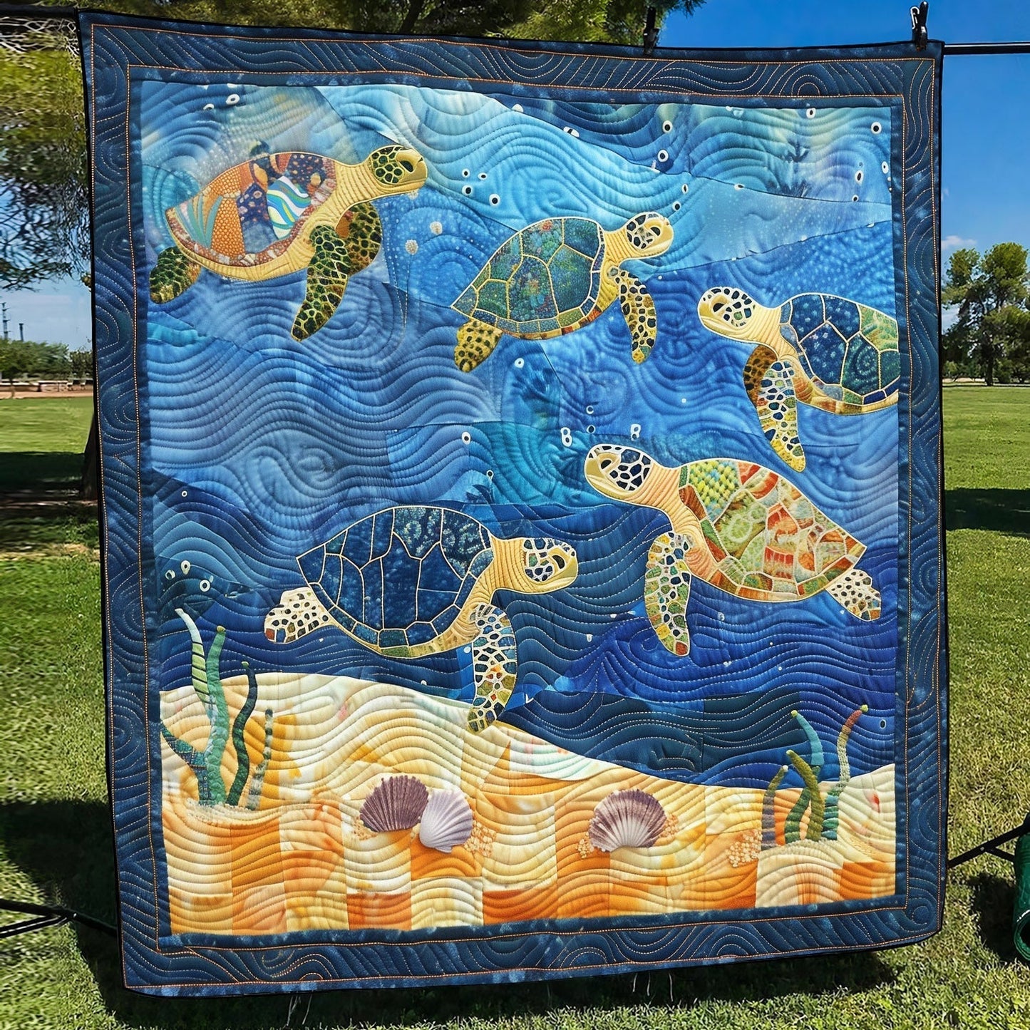 Oceanic Turtle Dance Quilted Blanket - Throw (55" x 60")