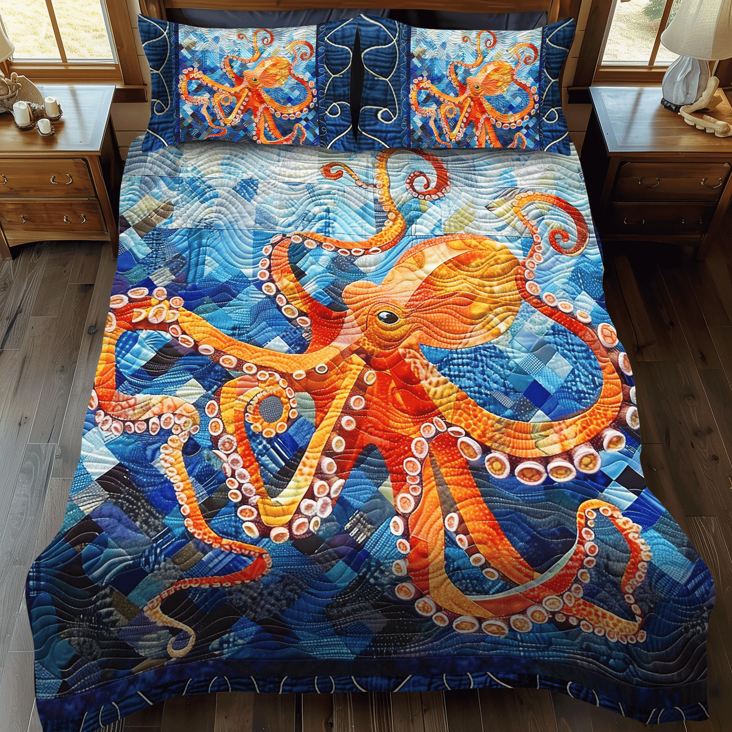 Octopus Oasis 3-Piece Quilted Bedding Set - Single (59" x 70")