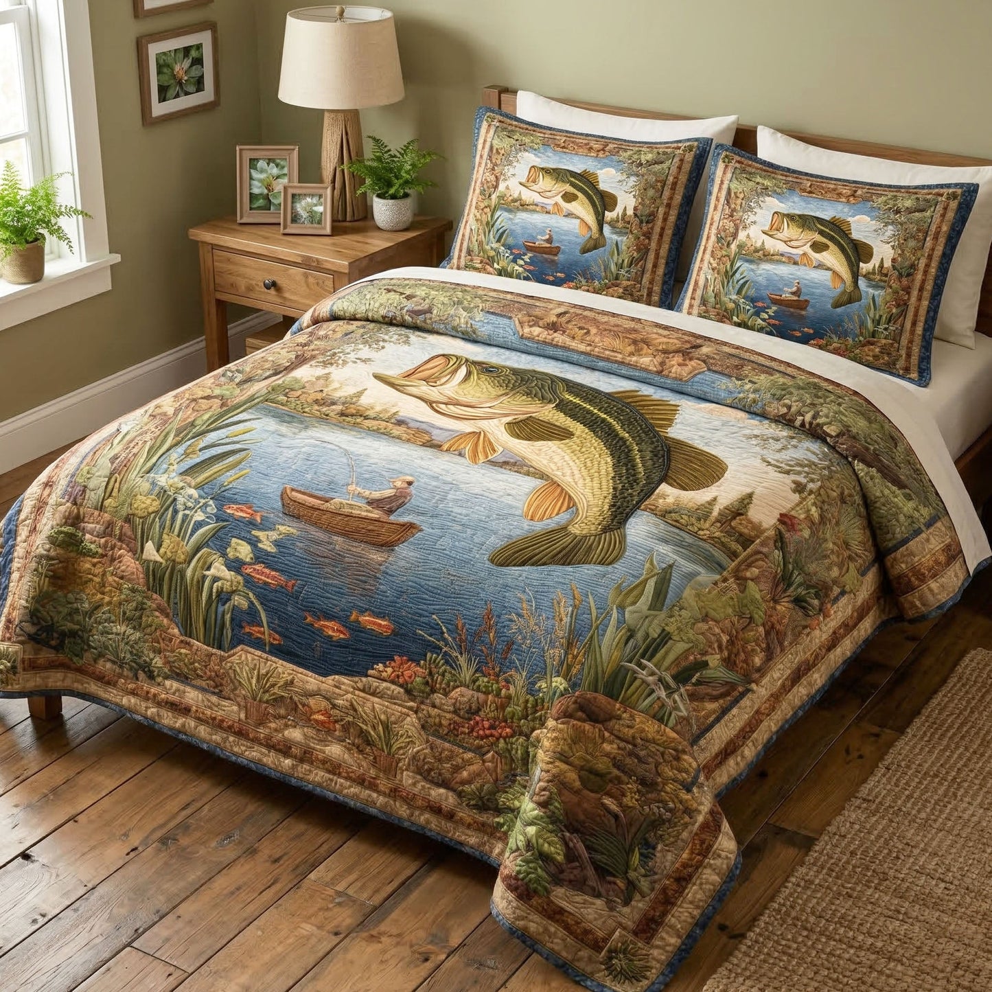 Open Waters 3-Piece Quilted Bedding Set - Single (59" x 70")