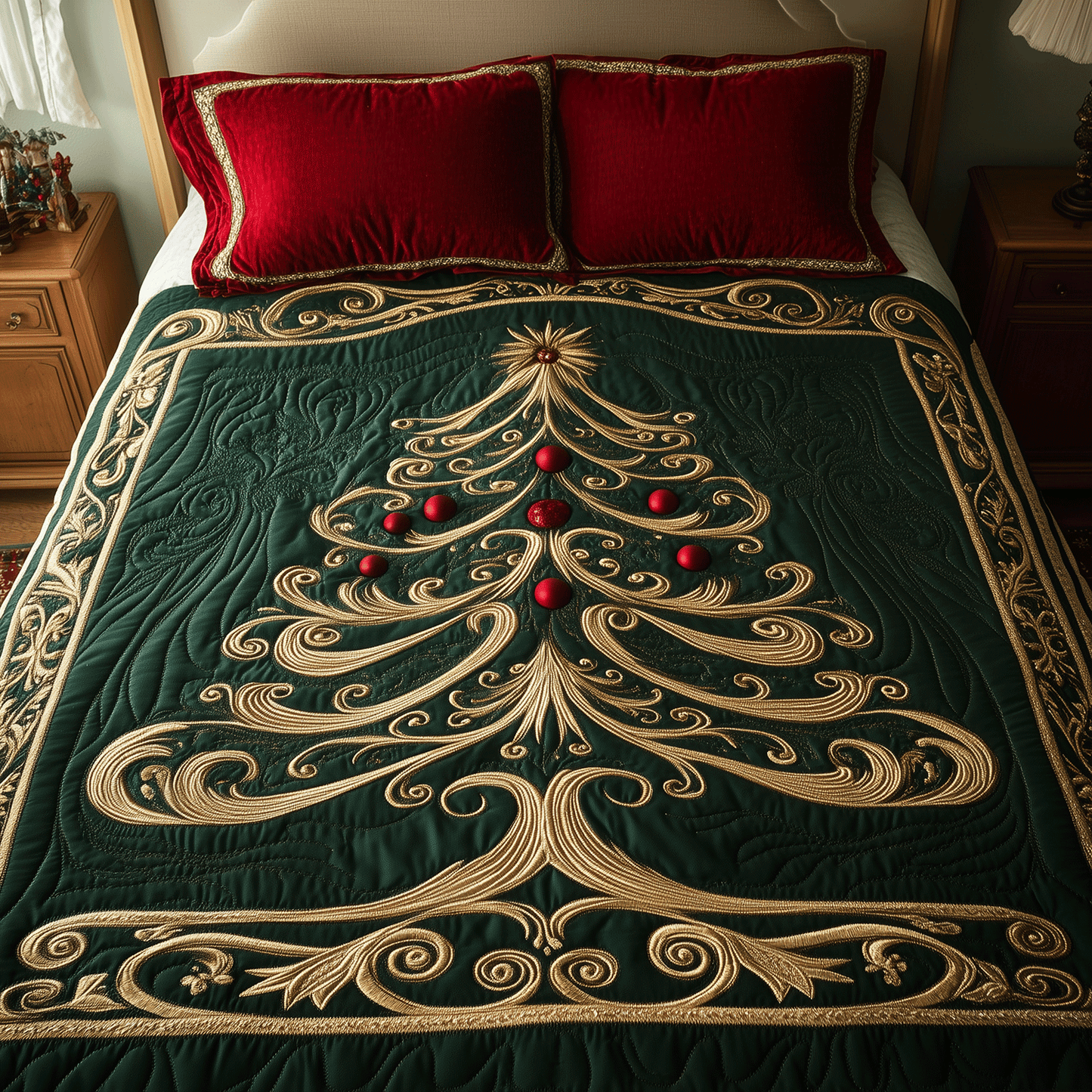 Opulent Christmas Tree 3-Piece Quilted Bedding Set - Single (59" x 70")