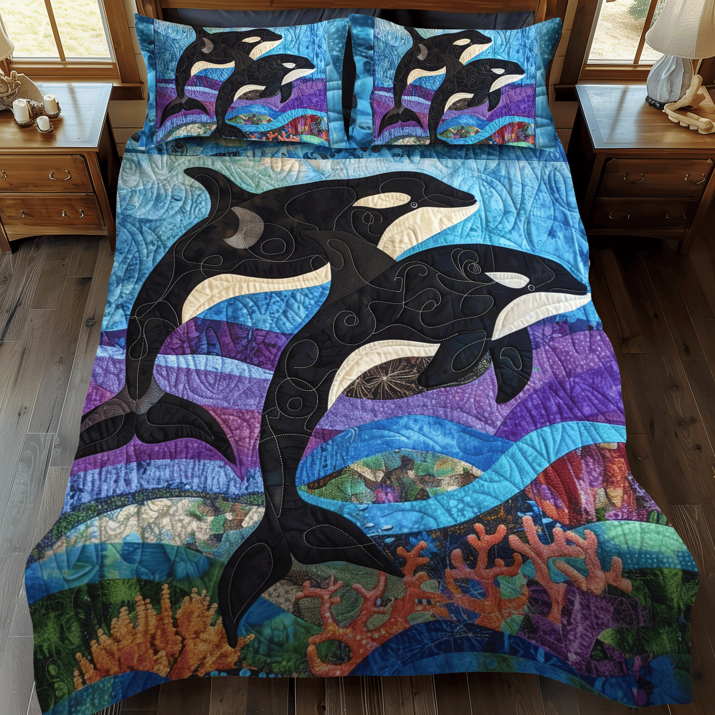 Orca Song Waves 3-Piece Quilted Bedding Set - Single (59" x 70")