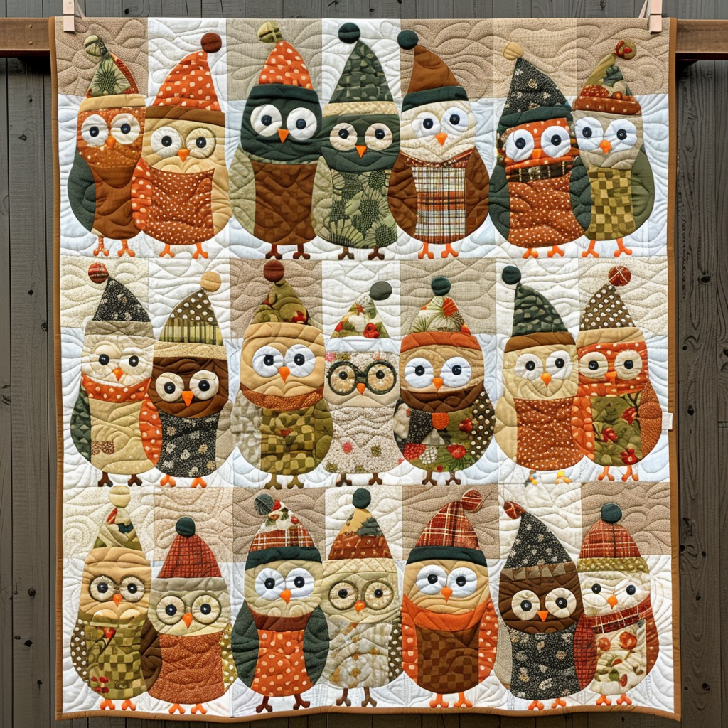 Owl Beanie Squad Quilted Blanket - Throw (55" x 60")