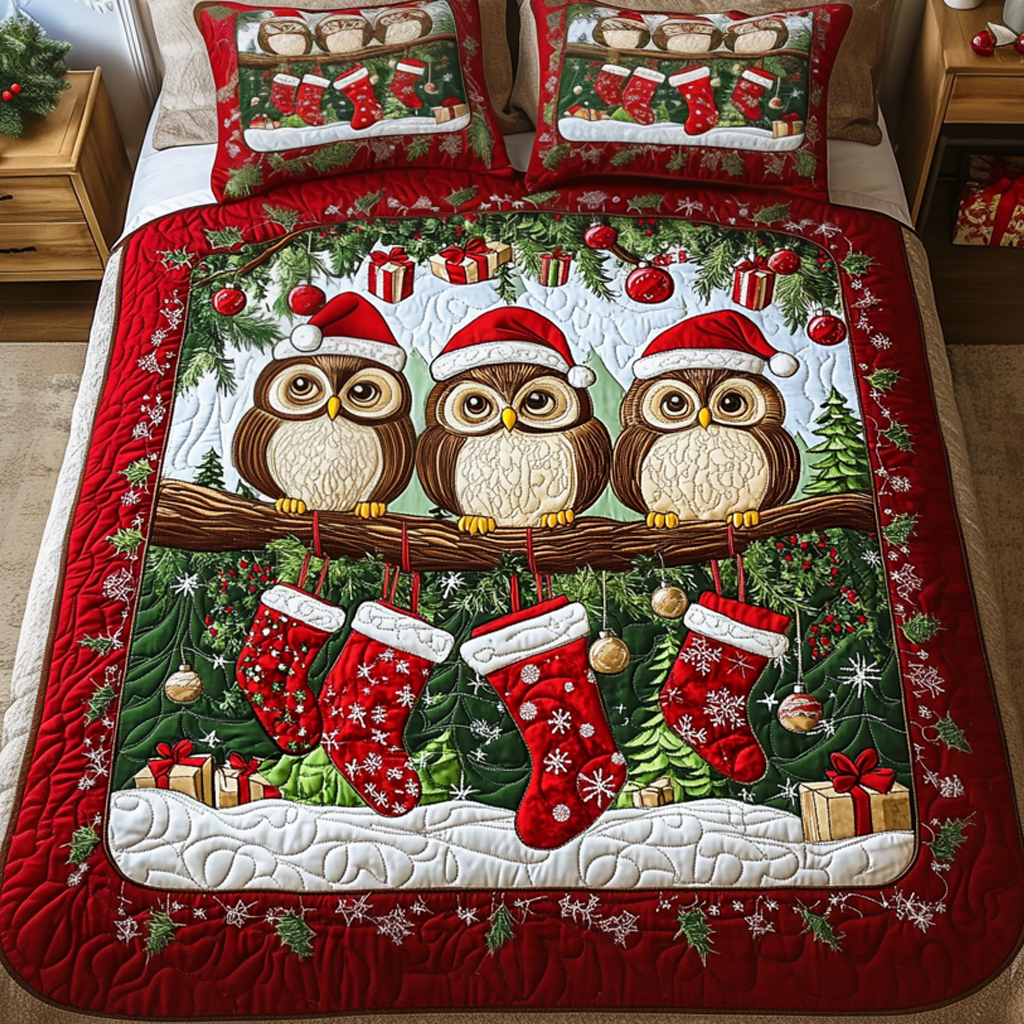 Owl Tidings 3-Piece Quilted Bedding Set - Single (59" x 70")