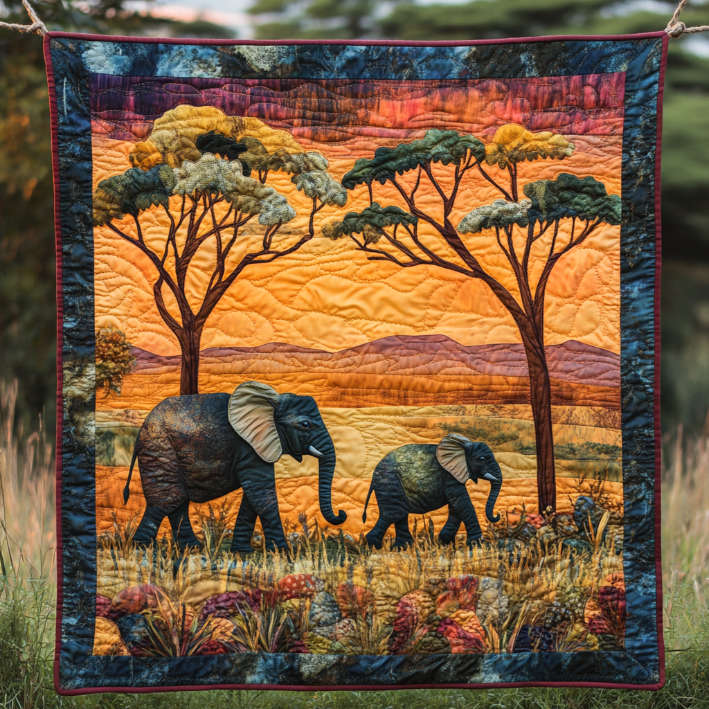 Painted Pachyderm Quilted Blanket - Throw (55" x 60")
