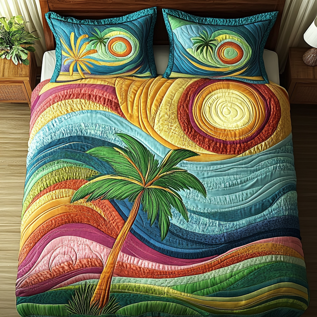 Palm Haven 3-Piece Quilted Bedding Set - Single (59" x 70")