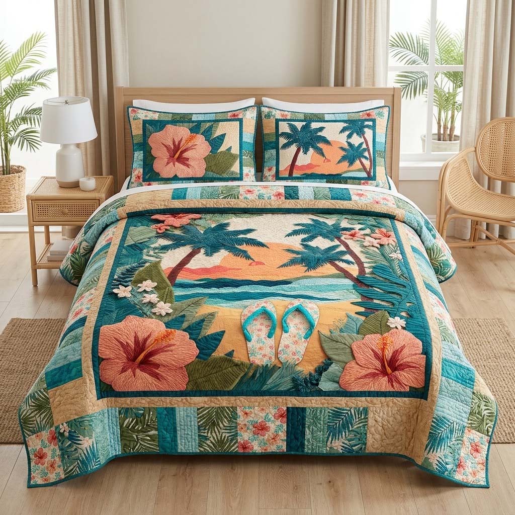 Palm Paradise 3-Piece Quilted Bedding Set - Single (59" x 70")
