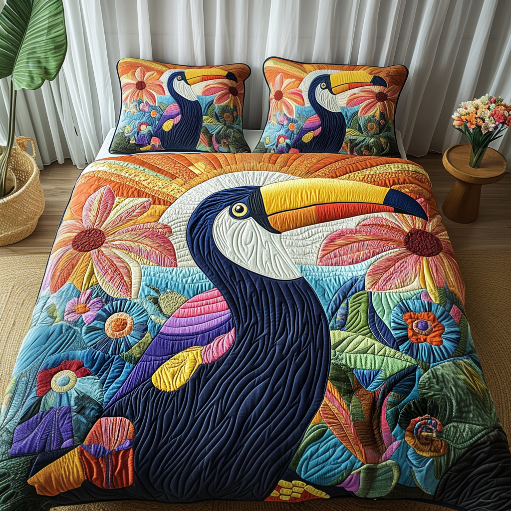 Paradise Feathers 3-Piece Quilted Bedding Set - Single (59" x 70")