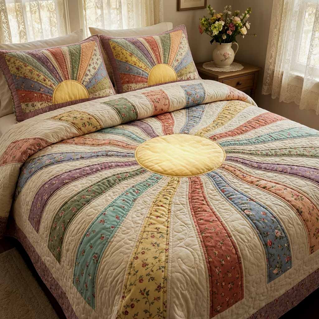 Pastel Sunrise 3-Piece Quilted Bedding Set - Single (59" x 70")