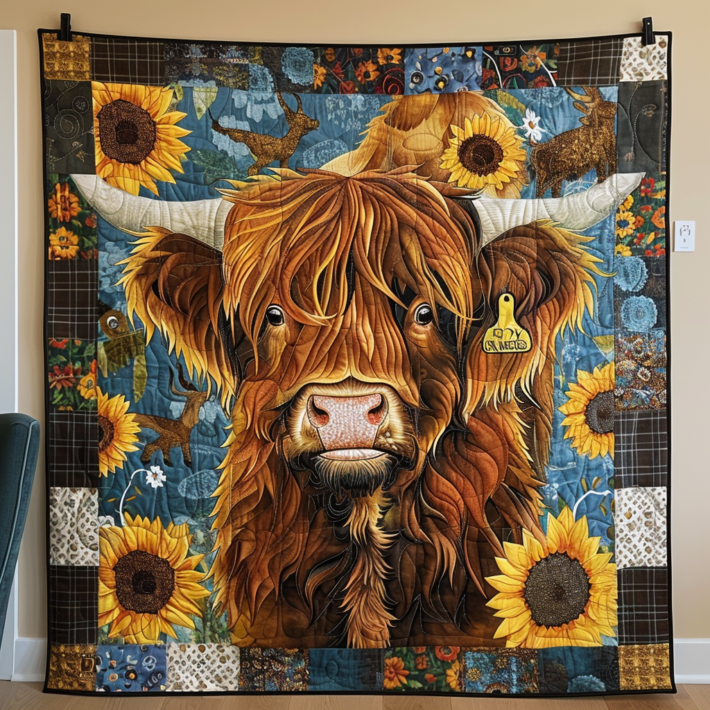 Pastoral Cow And Sunflower Quilted Blanket - Throw (55" x 60")