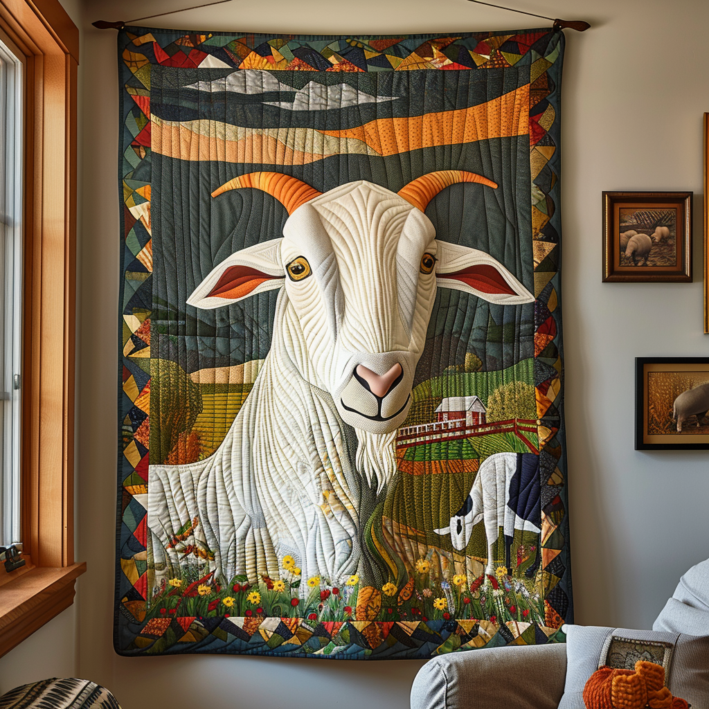 Pastoral Goat Quilted Blanket - Throw (55" x 60")