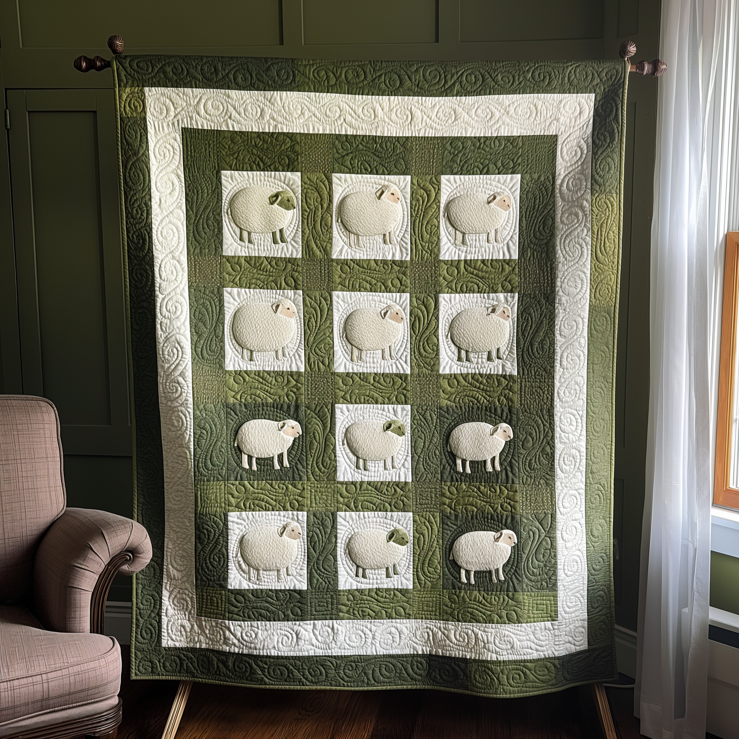 Pastoral Sheep Quilted Blanket - Throw (55" x 60")