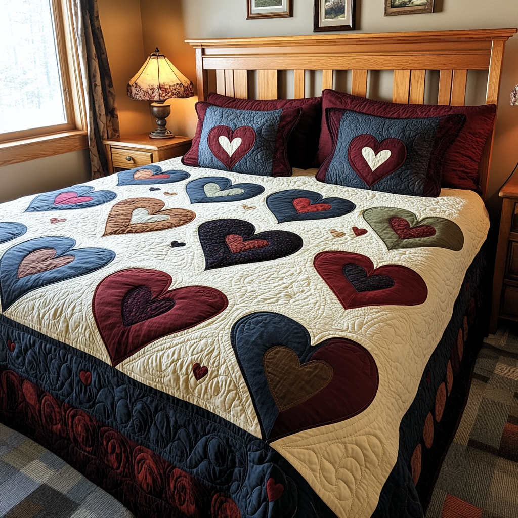 Patch of Hearts 3-Piece Quilted Bedding Set - Single (59" x 70")