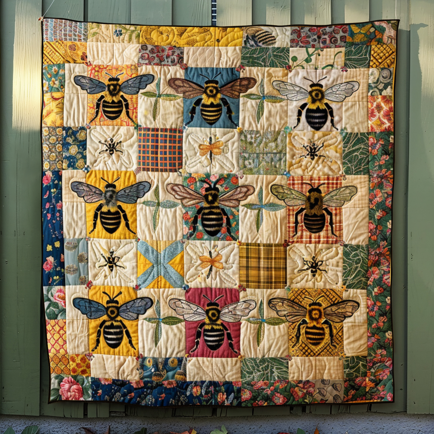 Patchwork Bumblebee Quilted Blanket - Throw (55" x 60")