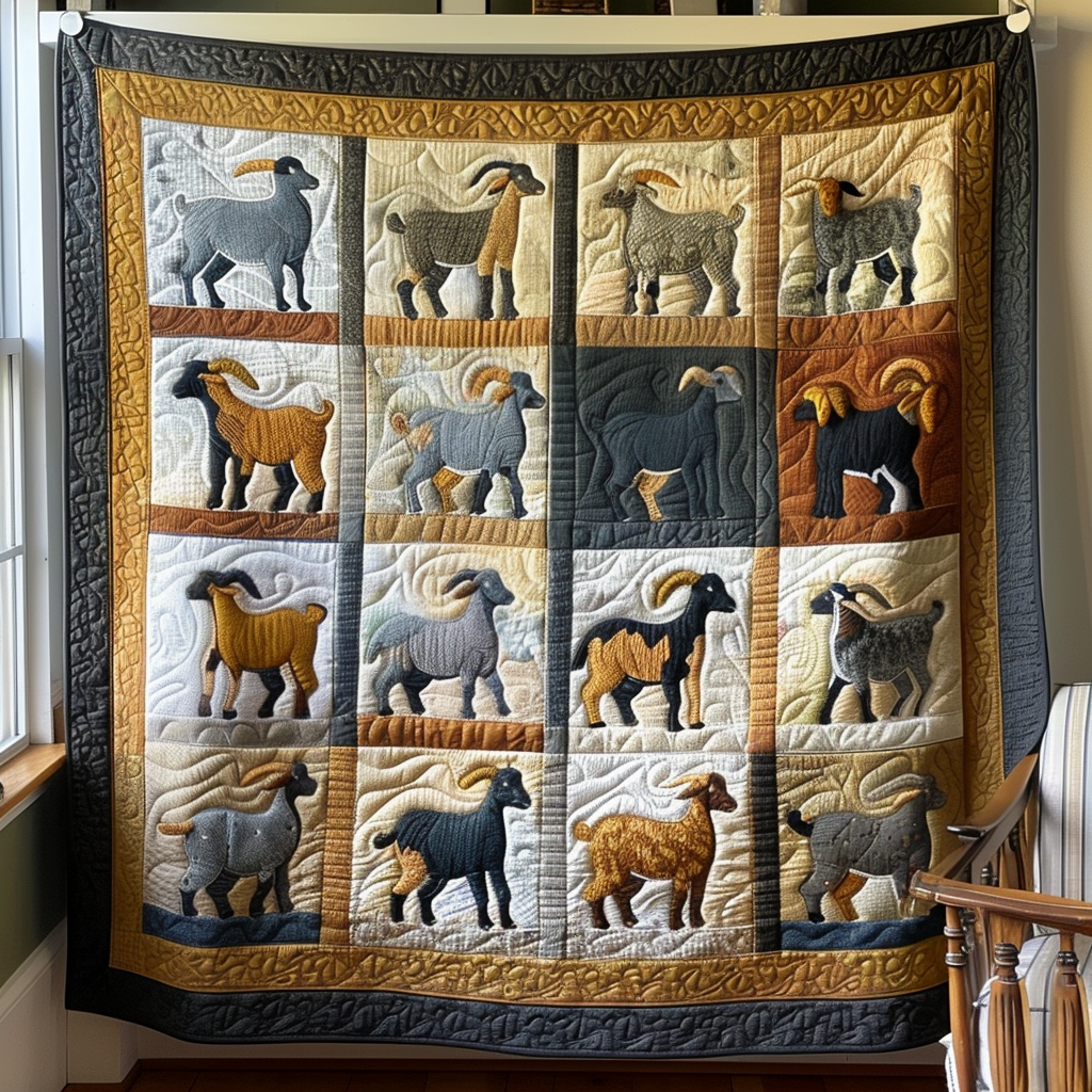 Patchwork Goats Quilted Blanket - Throw (55" x 60")