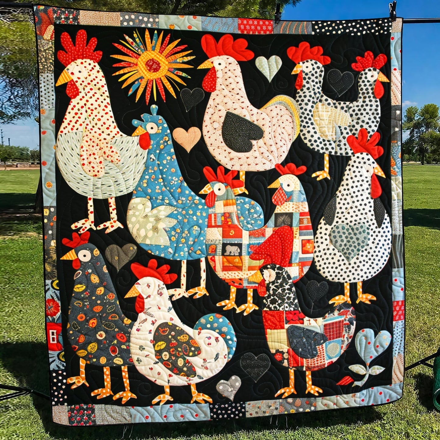 Patchwork Poultry Quilted Blanket - Throw (55" x 60")