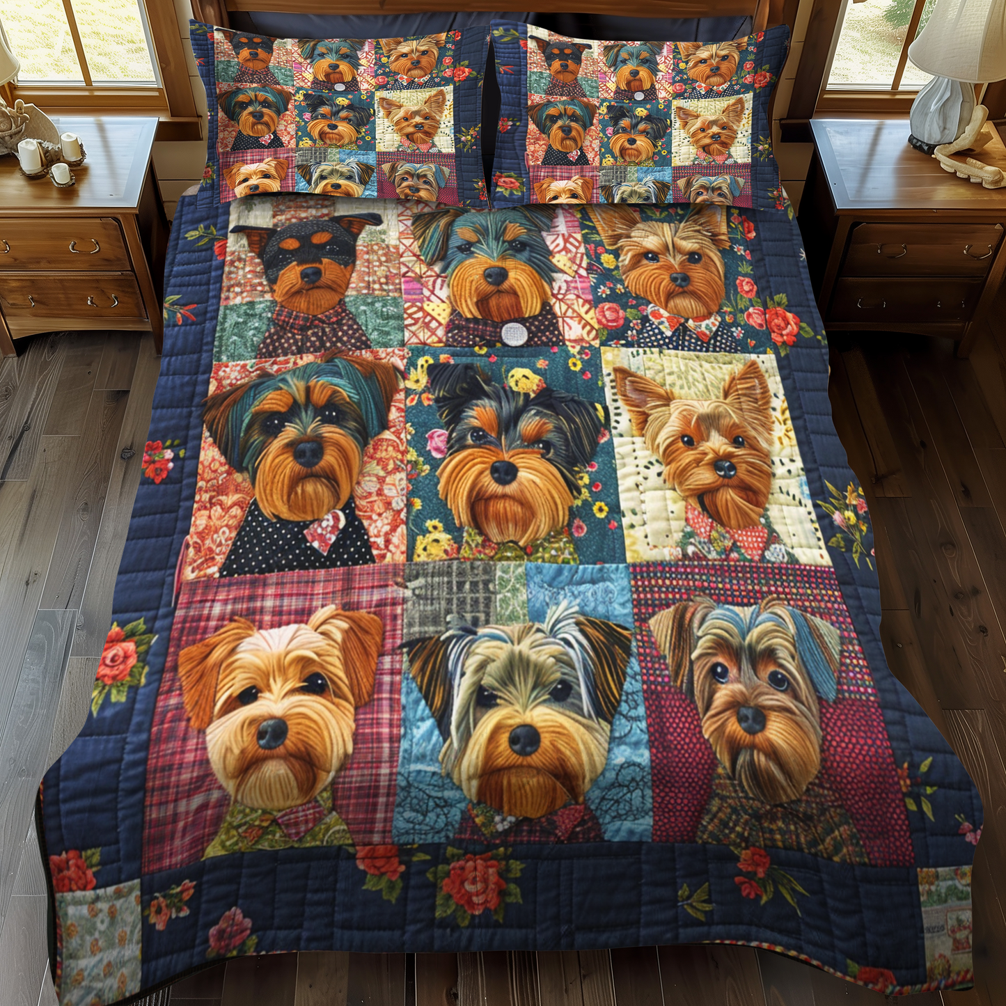 Patchwork Pups 3-Piece Quilted Bedding Set - Single (59" x 70")