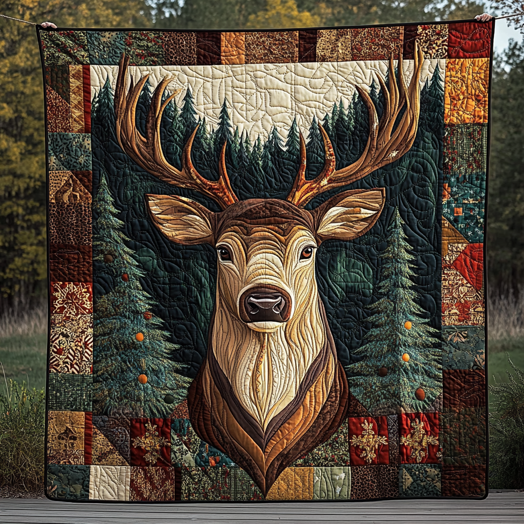 Patchwork Buck Quilted Blanket - Throw (55" x 60")