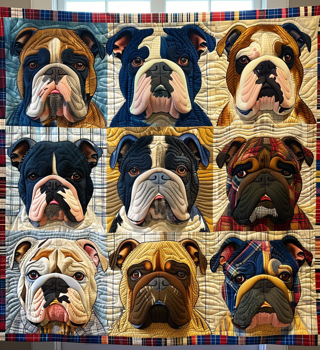 Patchwork Bulldog Quilted Blanket - Throw (55" x 60")