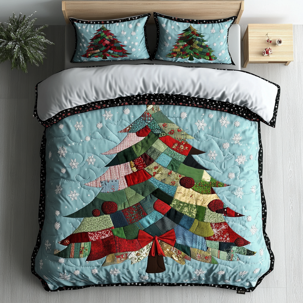 Patchwork Christmas Cheer 3-Piece Quilted Bedding Set - Single (59" x 70")