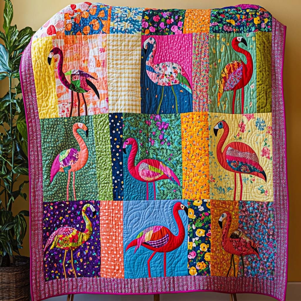 Patchwork Flamingos Quilted Blanket - Baby (30" x 40") - Pack 1