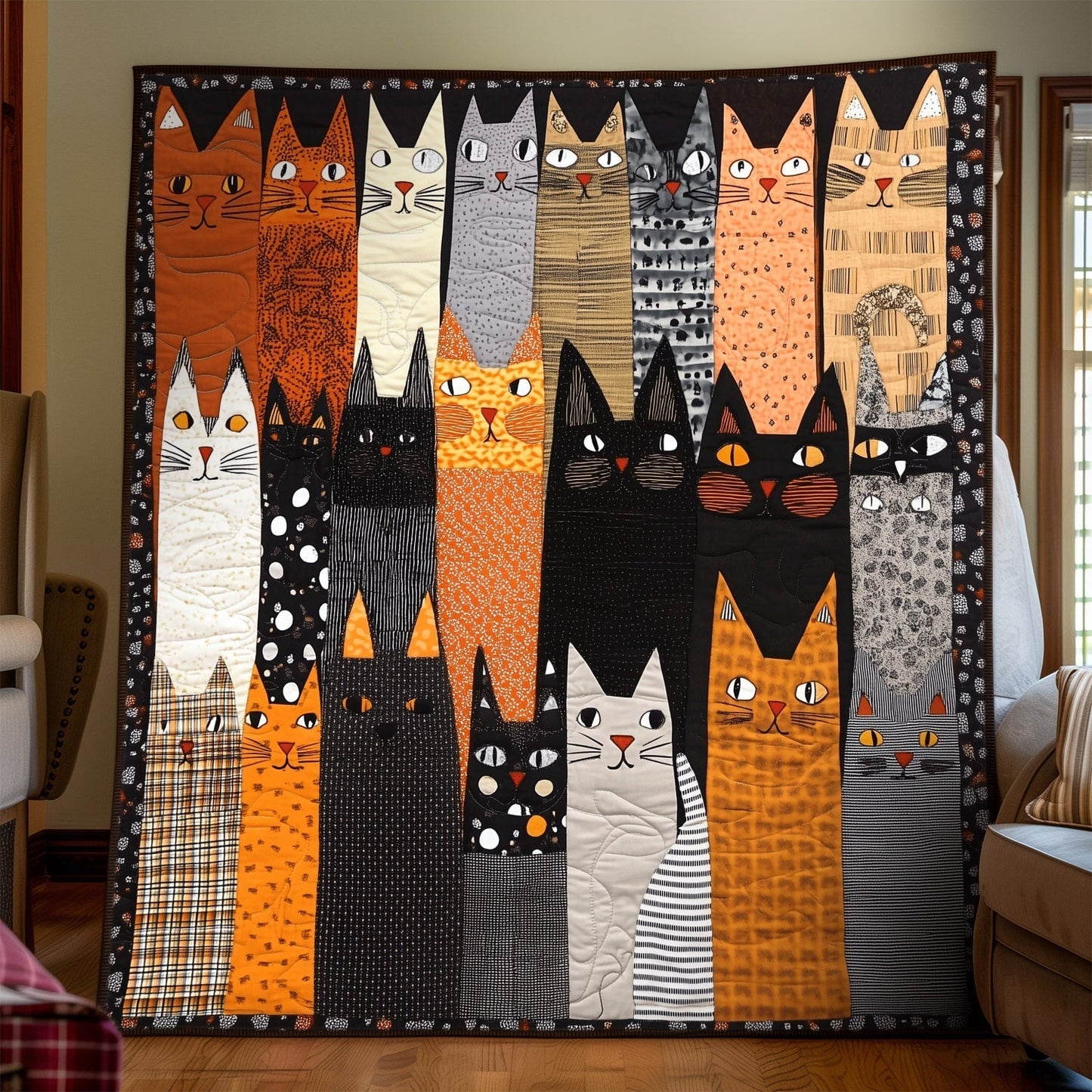 Patchwork Purrs Quilted Blanket - Throw (55" x 60")